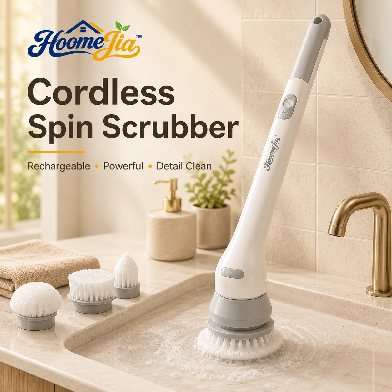 HoomeJia™ Cordless Electric Spin Scrubber with Interchangeable Brush Heads