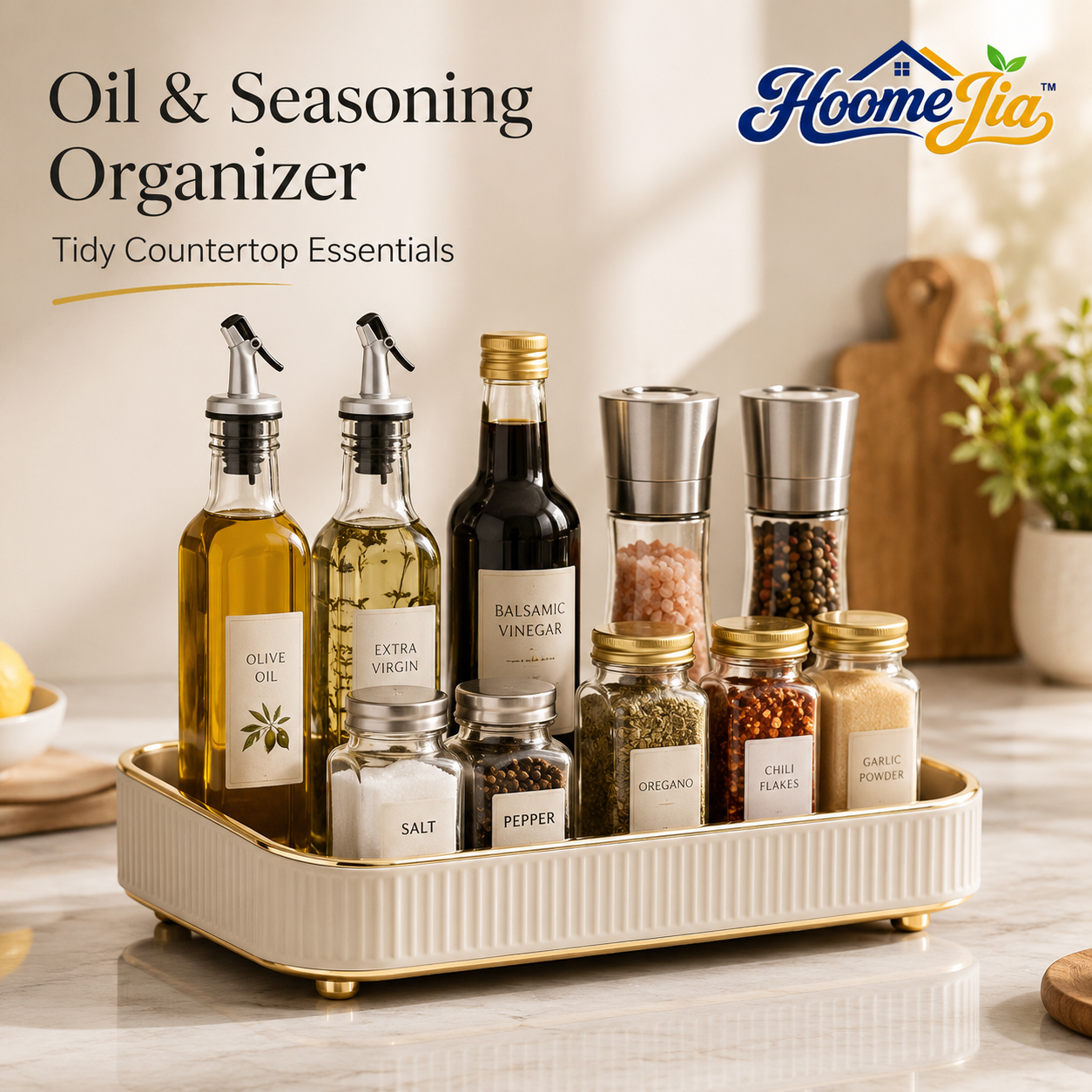 HoomeJia™ Kitchen Countertop Organizer Tray for Oil, Vinegar and Seasonings