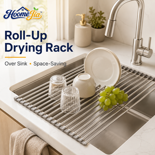 HoomeJia™ Roll-Up Dish Drying Rack Over Sink, Foldable Kitchen Drainer