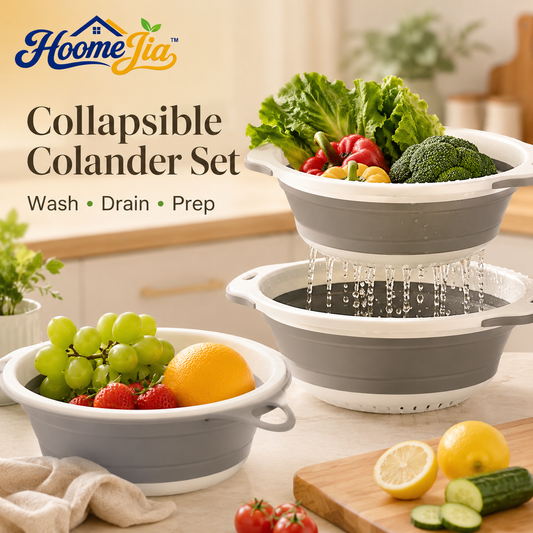HoomeJia™ Collapsible Colander and Mixing Bowl Set, Produce Washing Strainer