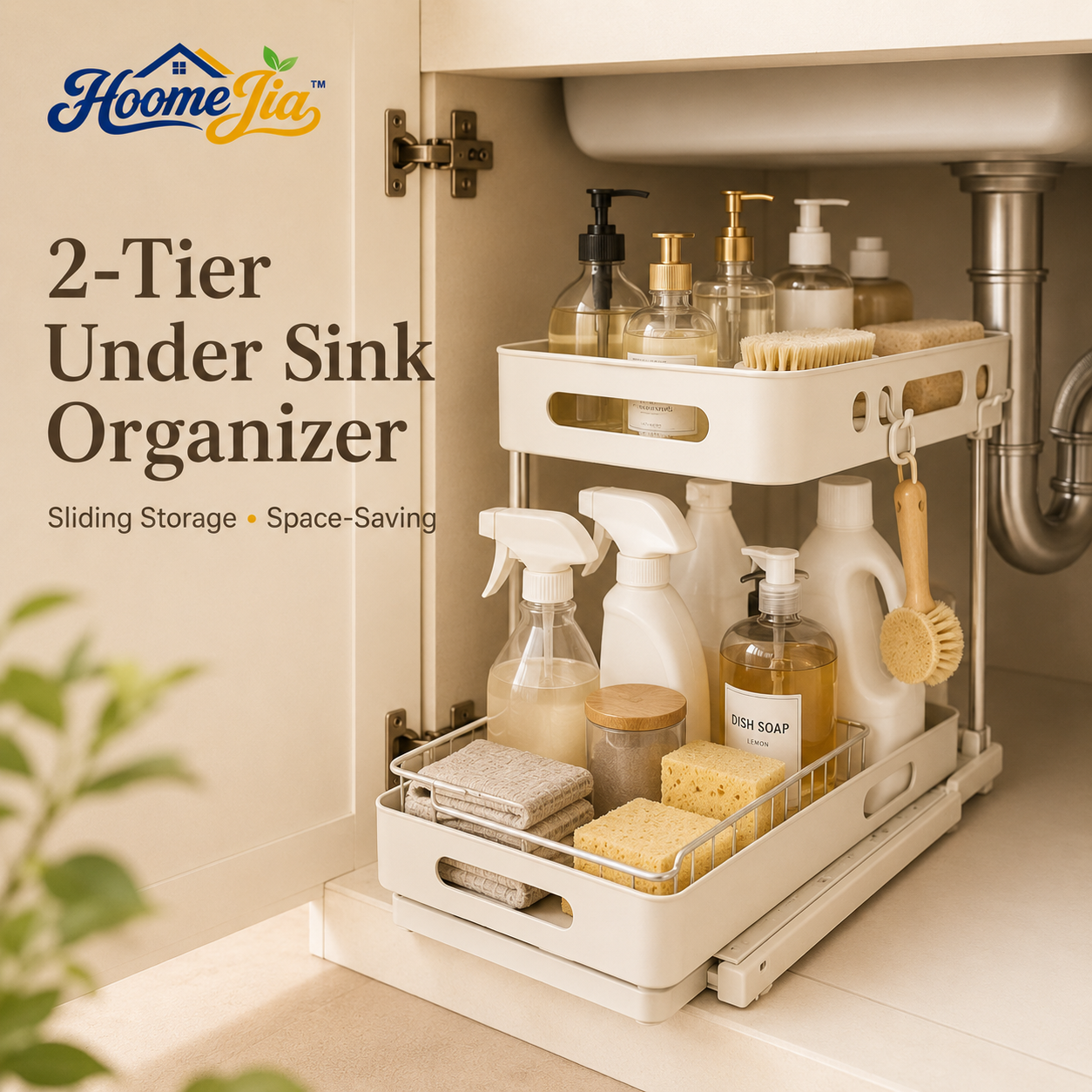 HoomeJia™ 2-Tier Under Sink Organizer with Sliding Storage Drawers