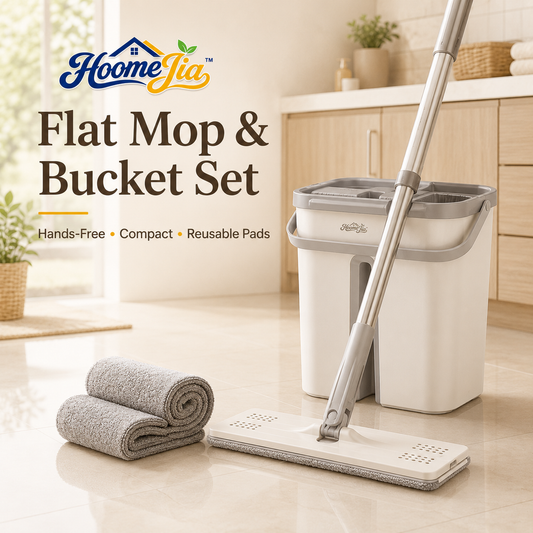 HoomeJia™ Flat Floor Mop and Self-Wring Bucket Set with Reusable Pads