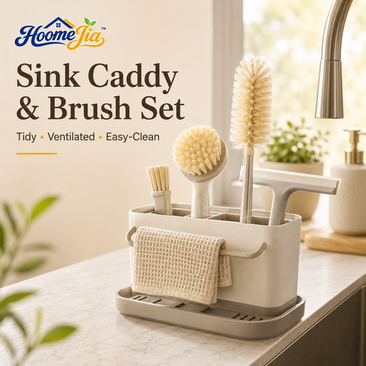 HoomeJia™ Kitchen Sink Cleaning Caddy Set with Dish and Bottle Brushes